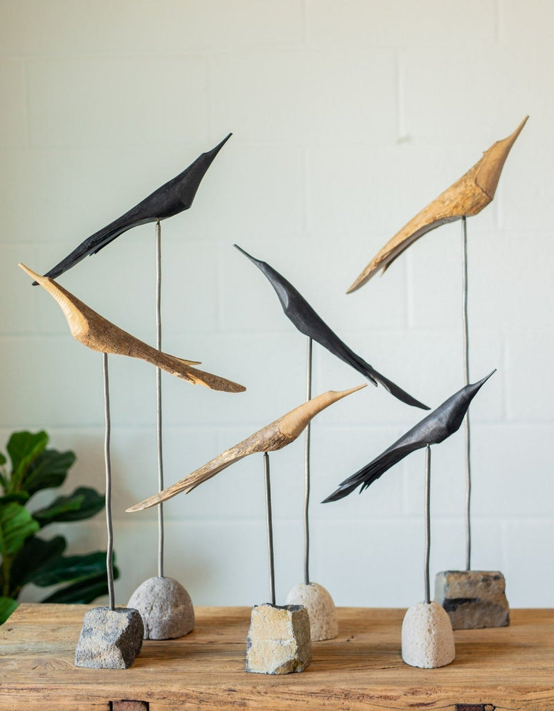 The Flock - Wood Birds on Rocks