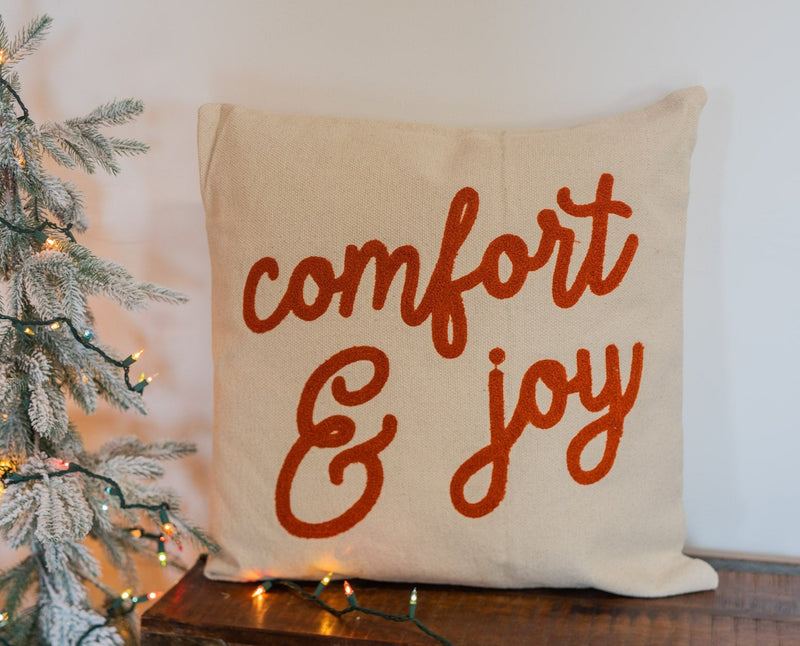 "Comfort & Joy" Cream & Red Accent Pillow