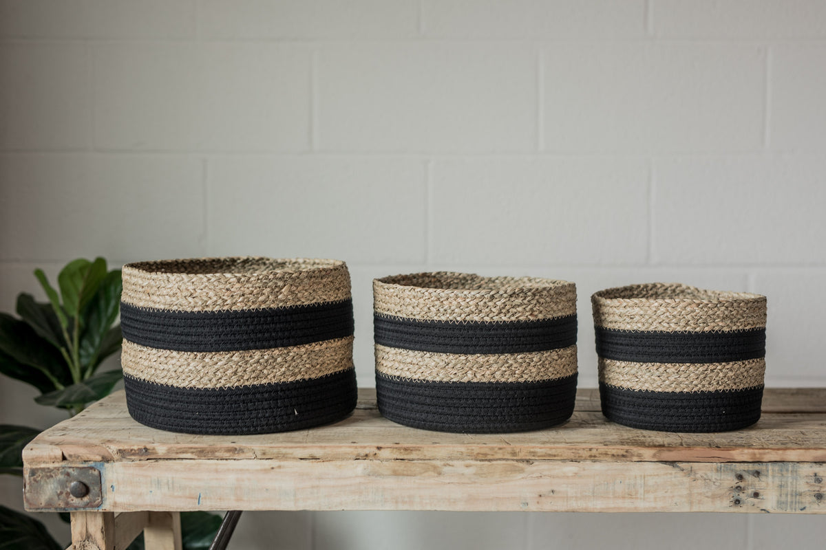 Black & Natural Seagrass Basket
