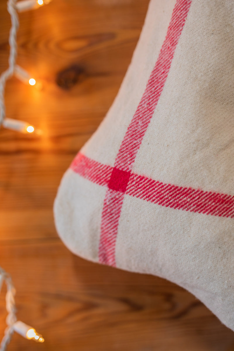Holly Flannel Stocking w/ Grid Pattern