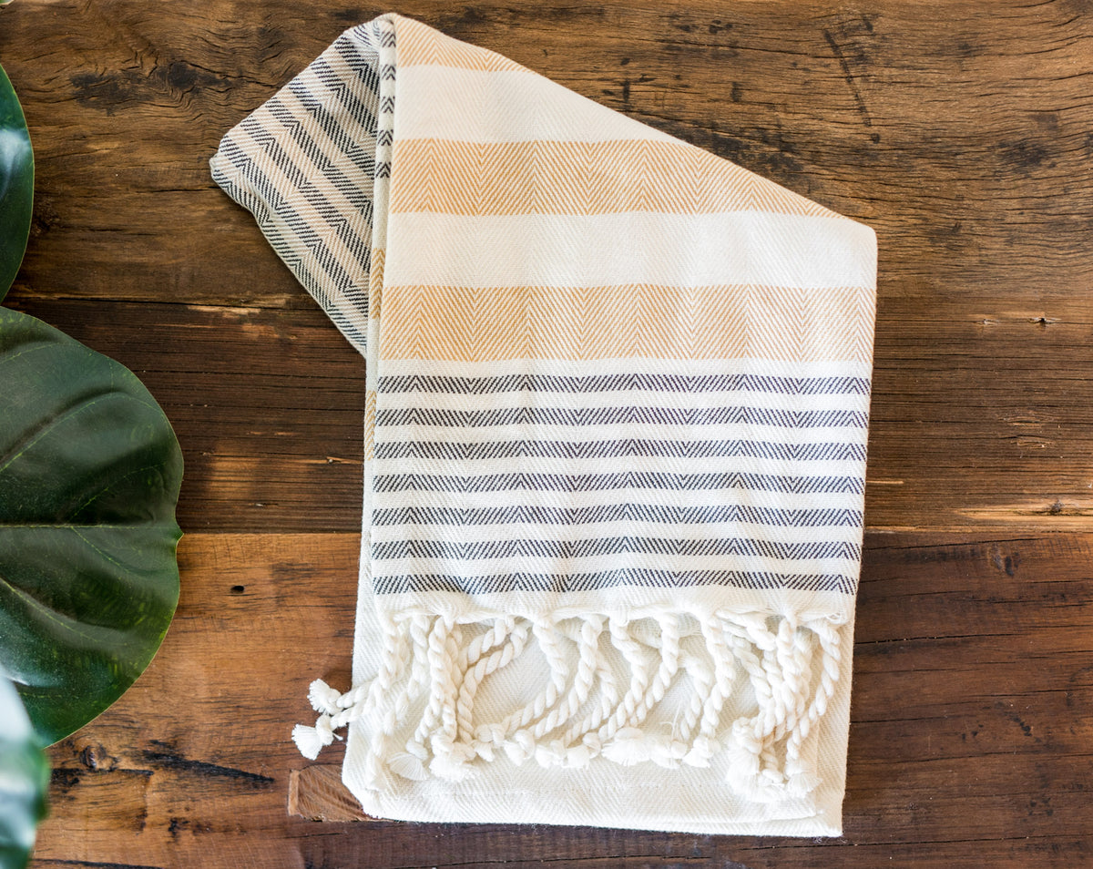 Mustard Striped Cotton Tea Towel