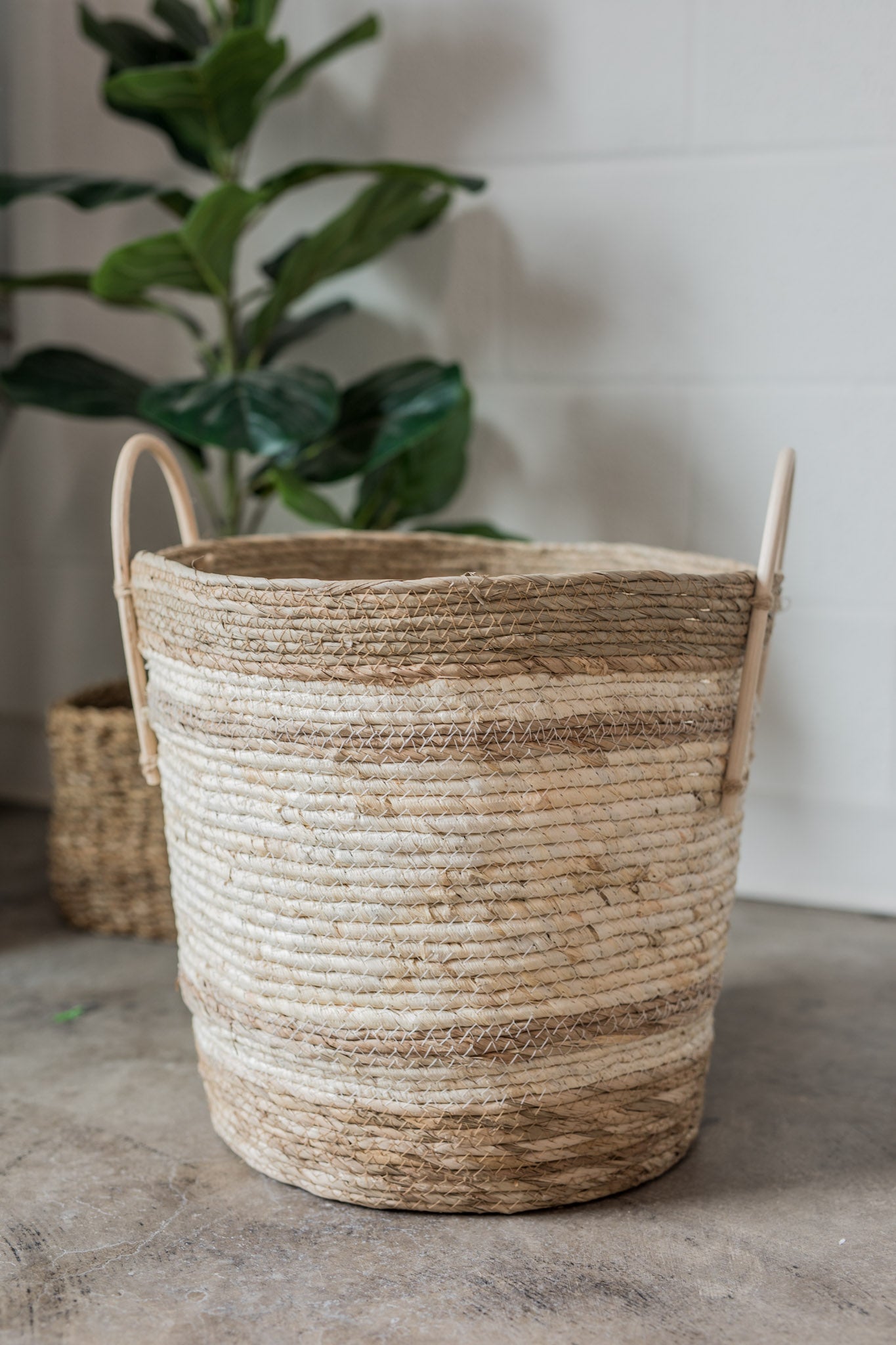 Two-Toned Natural Round Basket