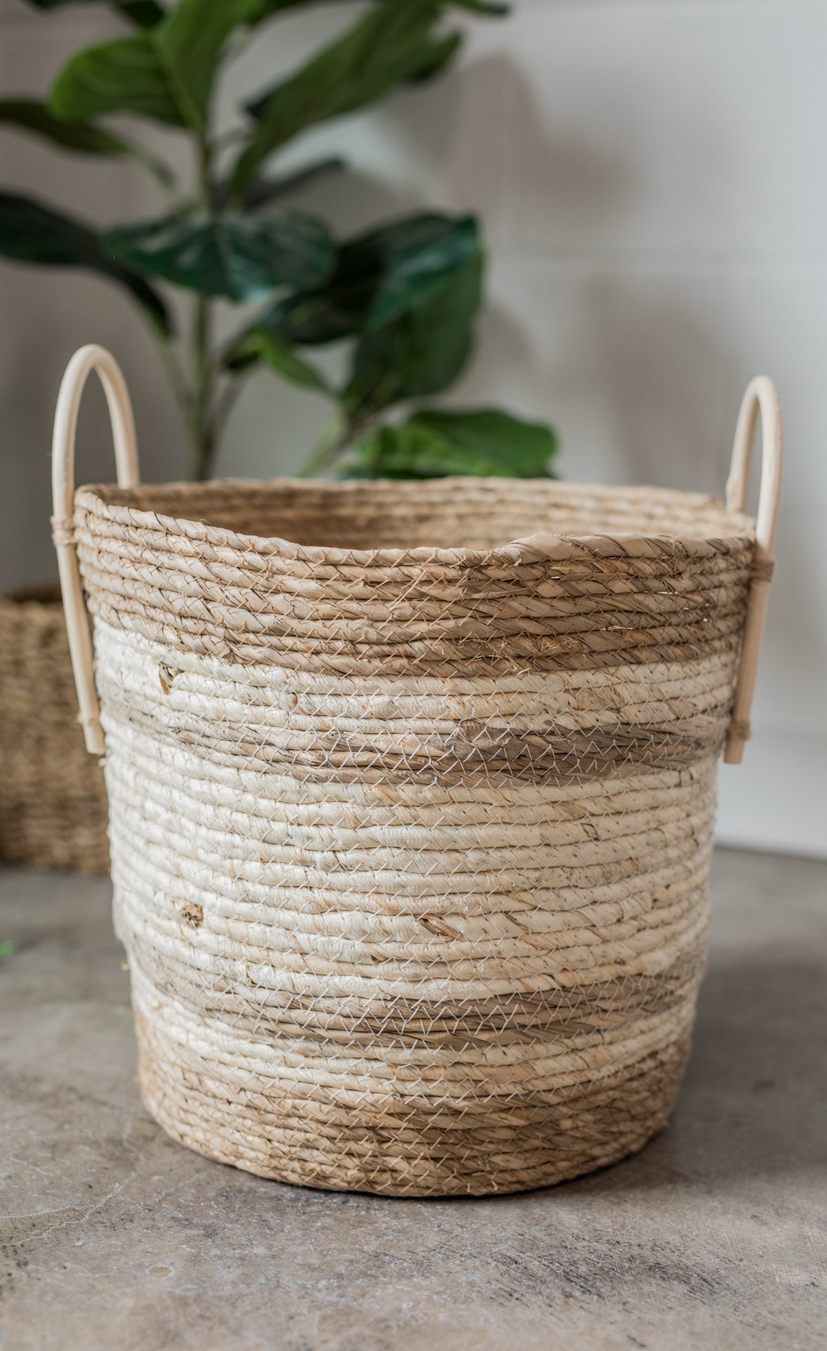 Two-Toned Natural Round Basket