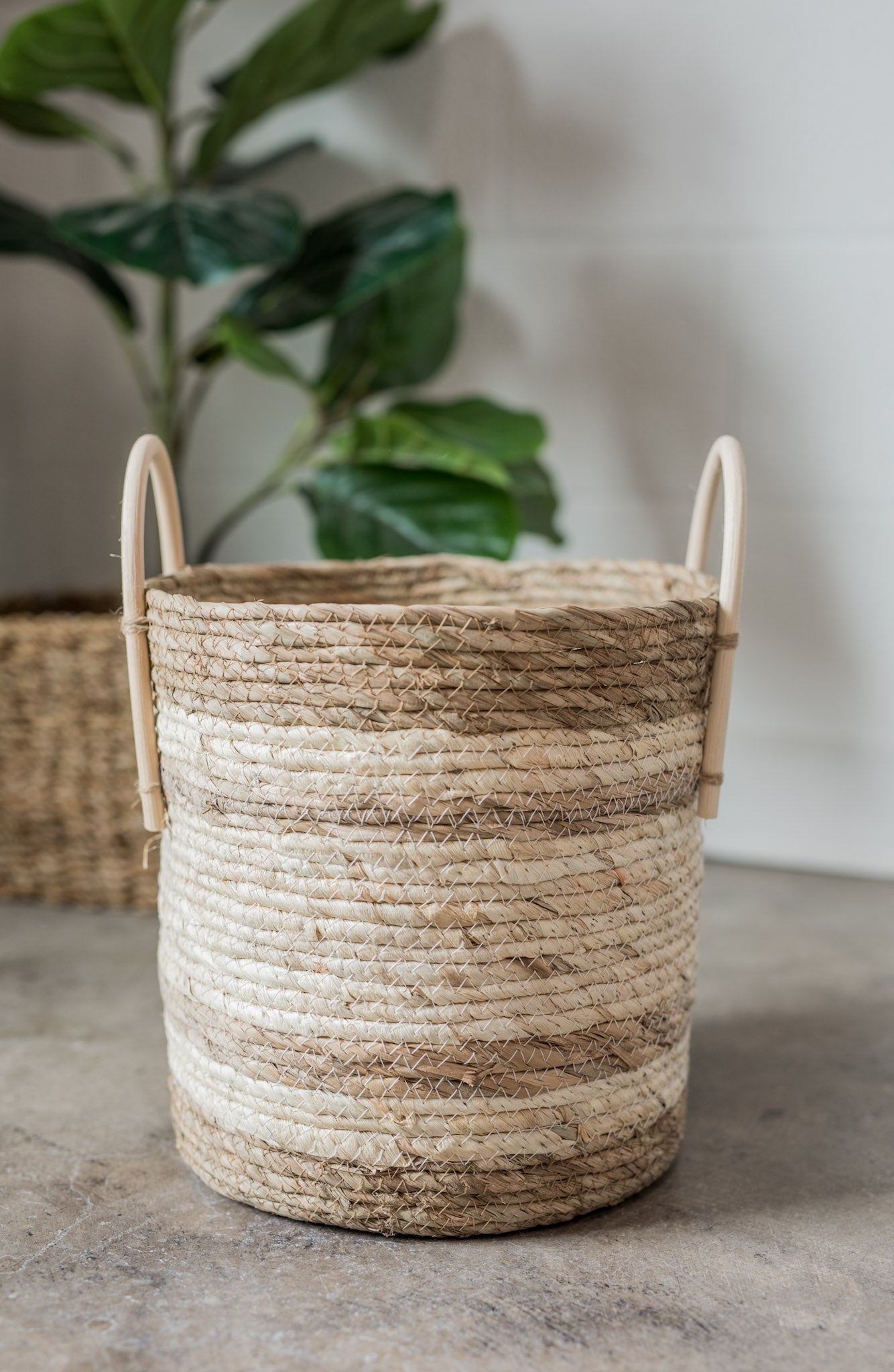 Two-Toned Natural Round Basket