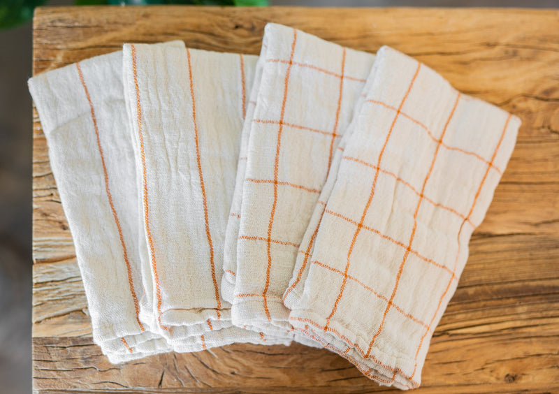 Set of 4 Cream & Rust Patterned Cotton Napkins