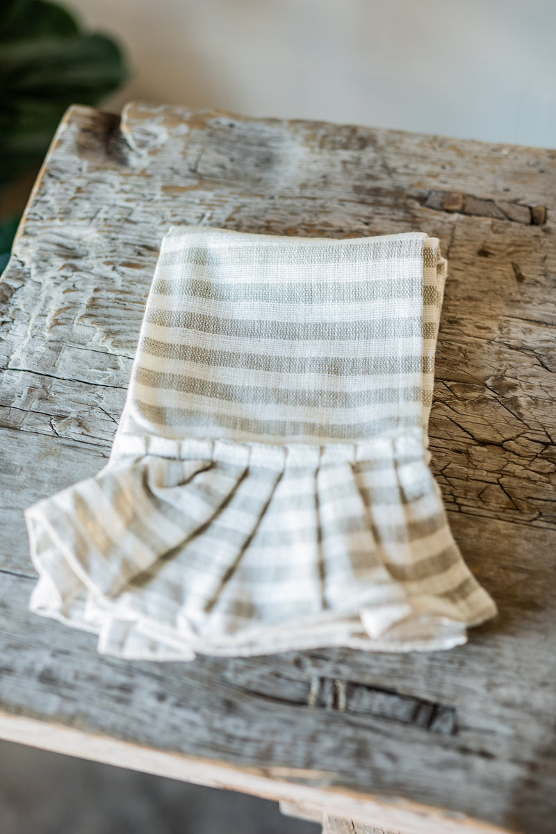 Striped Cotton Tea Towel w/ Ruffle