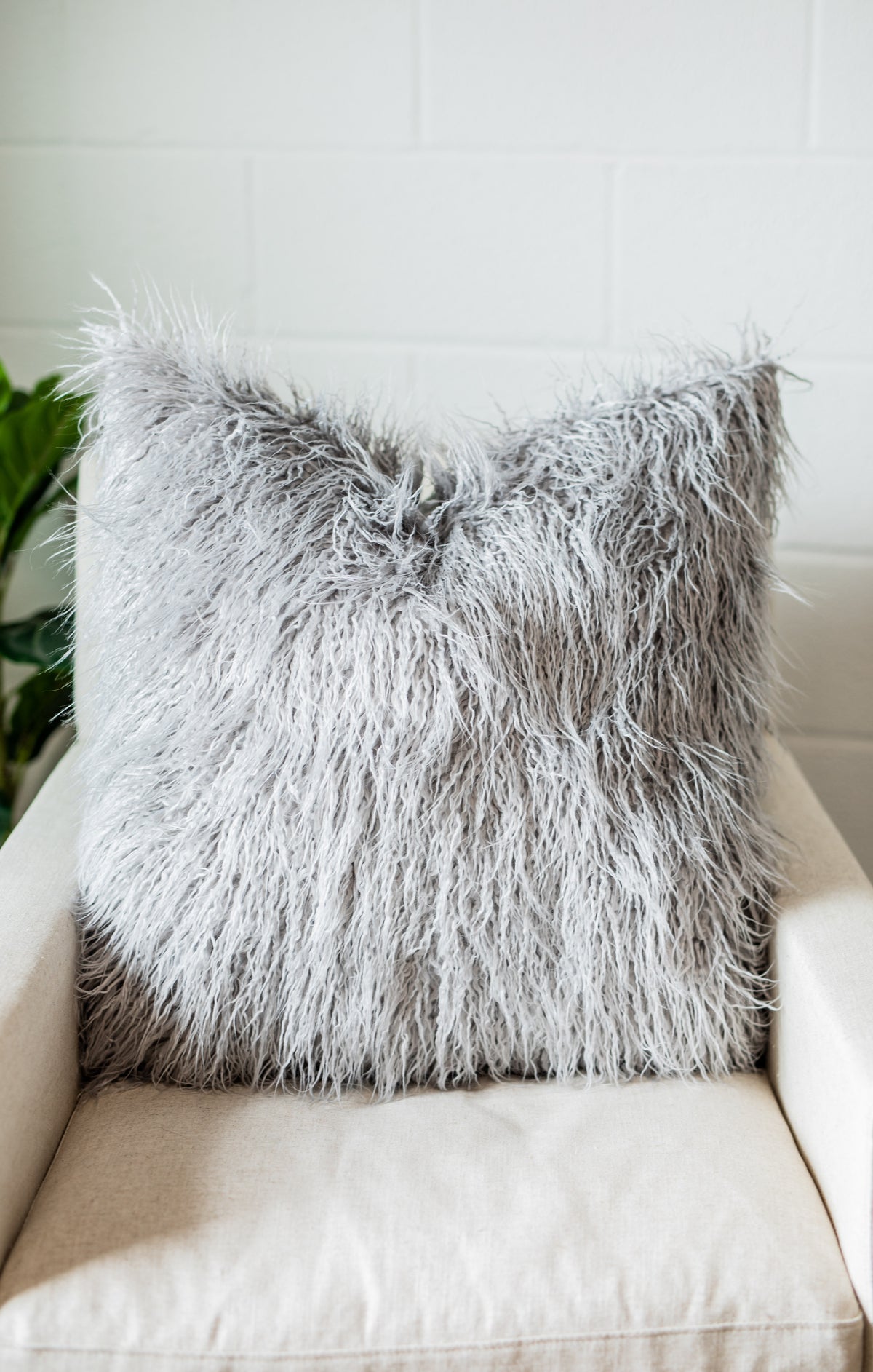 Silver Llama Fur Square Pillow
