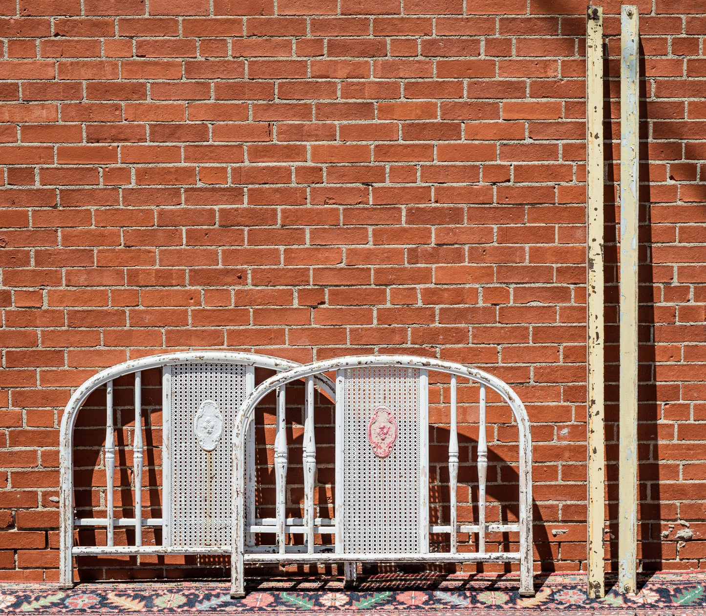 Distressed Painted White Metal Bed