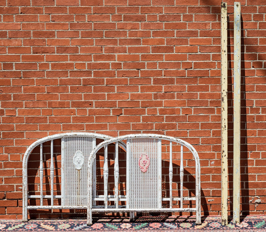 Distressed Painted White Metal Bed