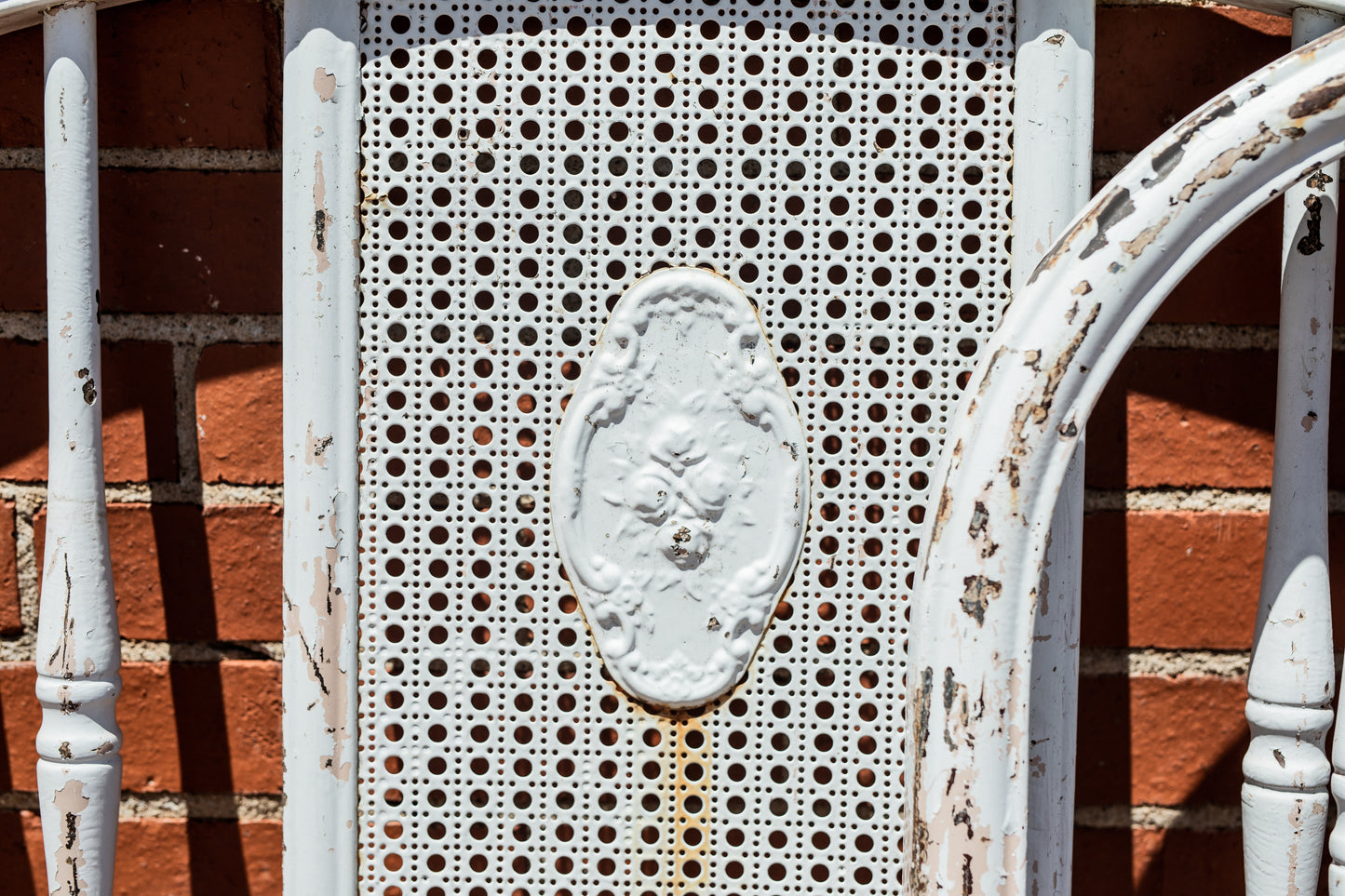 Distressed Painted White Metal Bed