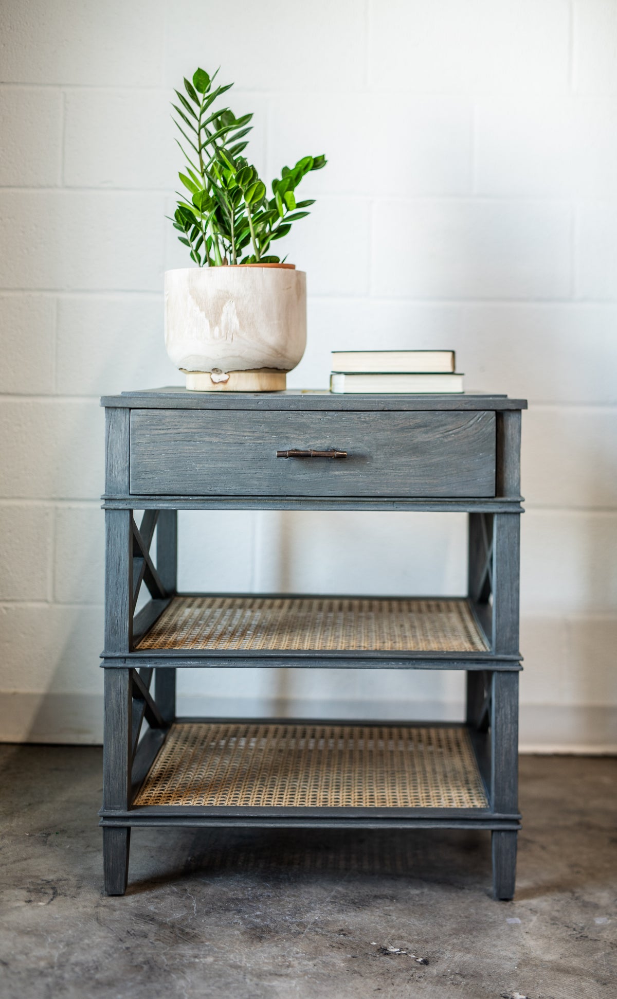 Reid Charcoal Wood & Cane Nightstand