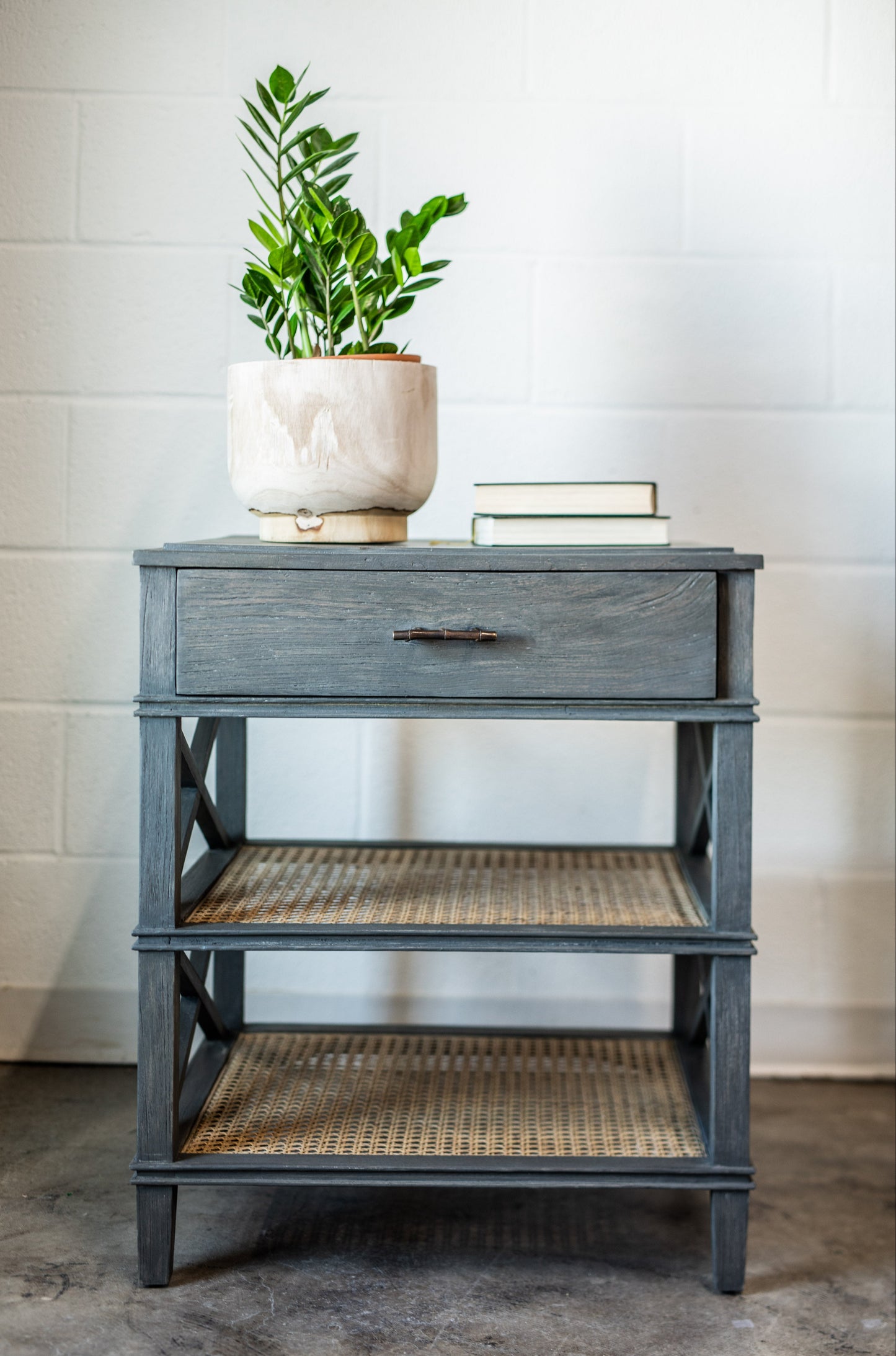 Reid Charcoal Wood & Cane Nightstand