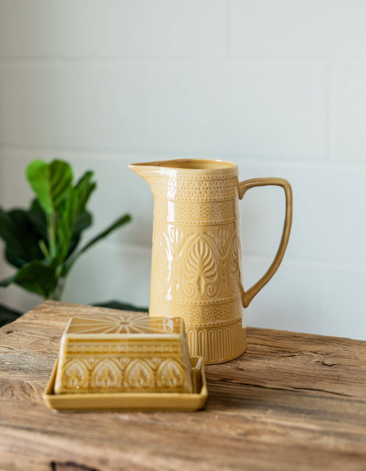 Yellow Debossed Stoneware Collection