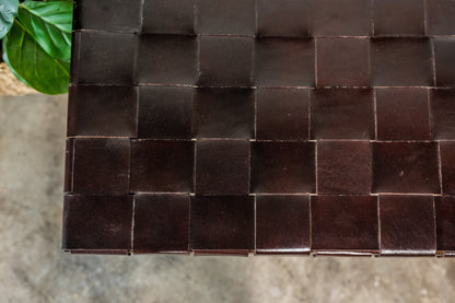 Adam Mango Wood & Woven Leather Bench