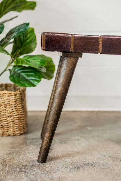 Adam Mango Wood & Woven Leather Bench